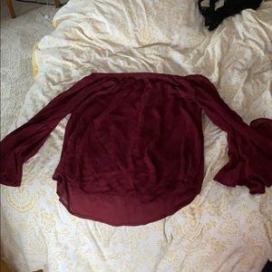 bell sleeve off the shoulder maroon top